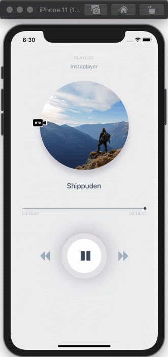 Screen shows forward and backward movement in the audio player demo