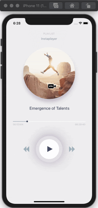 Screen shows how the seek bar behaves in the audio player demo