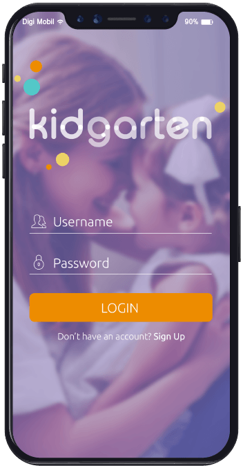 login screen and dashboard view of kidgarten the social network for kindergartens